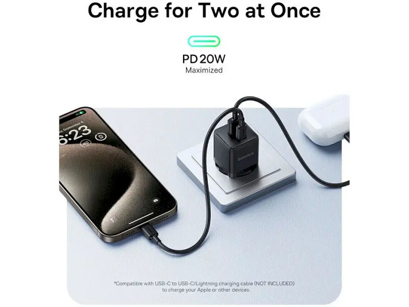 Мережевий зарядний пристрій BASEUS Palm Fast Charger 20 W Type-C to Type-C cable Black (P10111608113-01) - фото 9