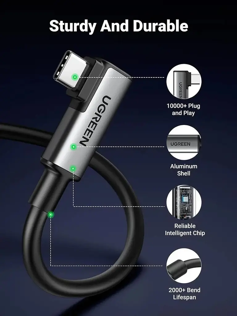 Кабель кутовий для VR - Ugreen US551 Right Angle USB-C to USB-C VR Link Cable 5 метрів (6957303896295) - фото 4