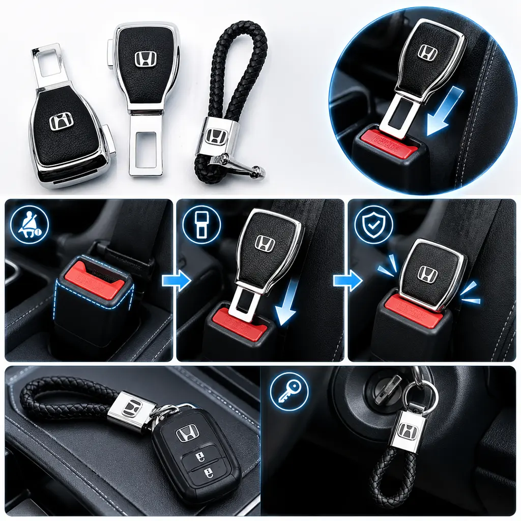 Набір в авто для Honda №2 / заглушка-перехідник ременя безпеки та брелок з логотипом - фото 2