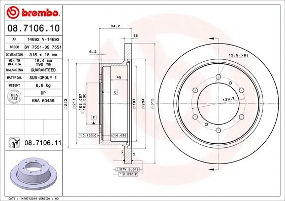 Диск гальмівний невентильований Mitsubishi Pajero II, Pajero Sport I, 90-25р Brembo (08.7106.10) - фото 2