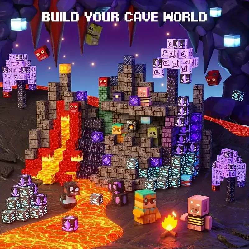 Магнітний конструктор Minecraft 100 шт + 3 фігурки по грі Майнкрафт Підземелля та лава Mk001019 - фото 3