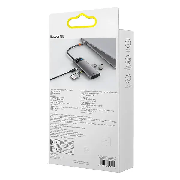 Хаб Baseus Metal Gleam Series 6-in-1 Type-C HUB Type-C to USB3.0*3+PD*1+SD/TF*1 WKWG030213 Grey - фото 7