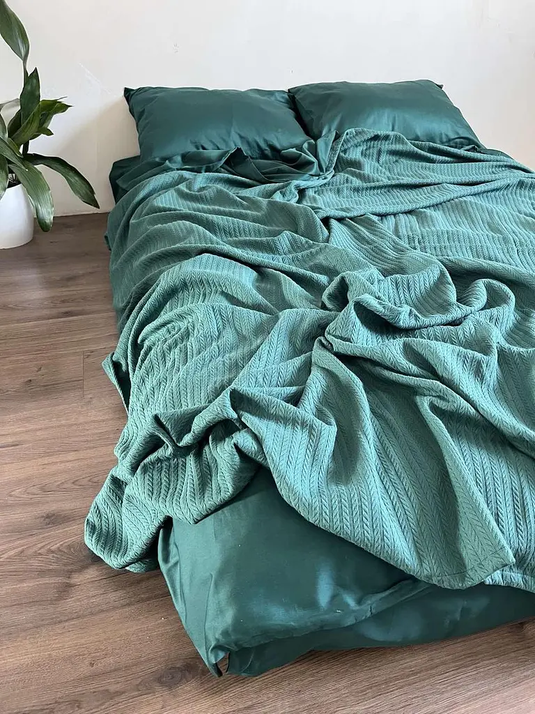 Покривало Zeintex Косичка бавовняне смарагдове 230х260 см - фото 8