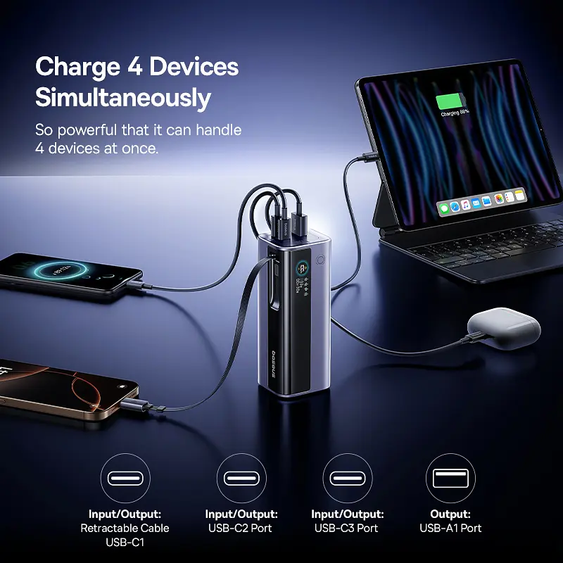 Зовнішній акумулятор Baseus EnerGeek GR11 Power Bank with Retractable Cable 20000mAh 145W Space Grey (E0027B01) - фото 8
