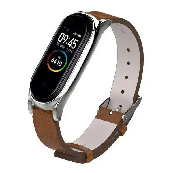 Шкіряний ремінець MiJobs для фітнес-браслета Xiaomi Mi Band 3 и 4 Type C коричневий, тримач - сріблястий - фото 3