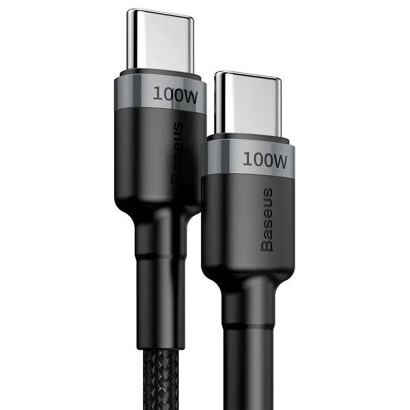 Дата кабель Baseus Cafule Type-C to Type-C PD 2.0 100 W (2 m) (CATKLF-AL) Gray / Black - фото 4