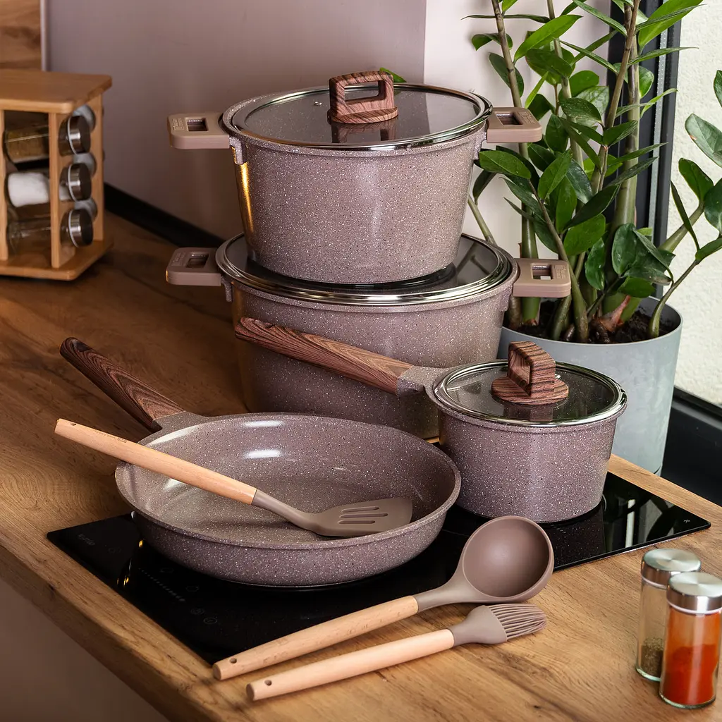 Набір посуду MGC 7 предметів з антипригарним покриттям 1,6/2/5,3/7 л, кавовий MGC HP-4-406CO - фото 6