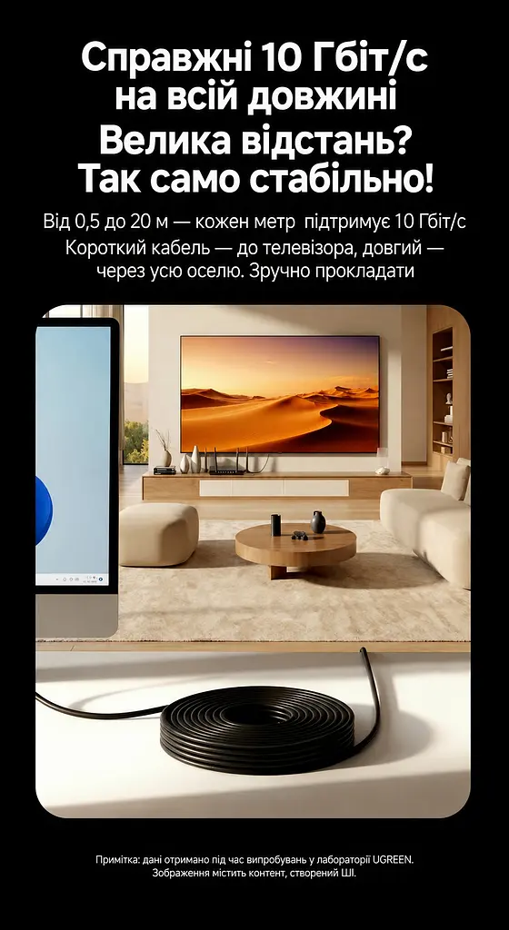 Мережевий кабель UGREEN NW122 1,5 м патч-корд Ethernet RJ45 штекер на RJ45 штекер Cat 6A до 10 Гбіт/с неекранований U/UTP діаметр кабелю 2,8 мм жили з чистої міді 500 МГц чорний (70333) - фото 13