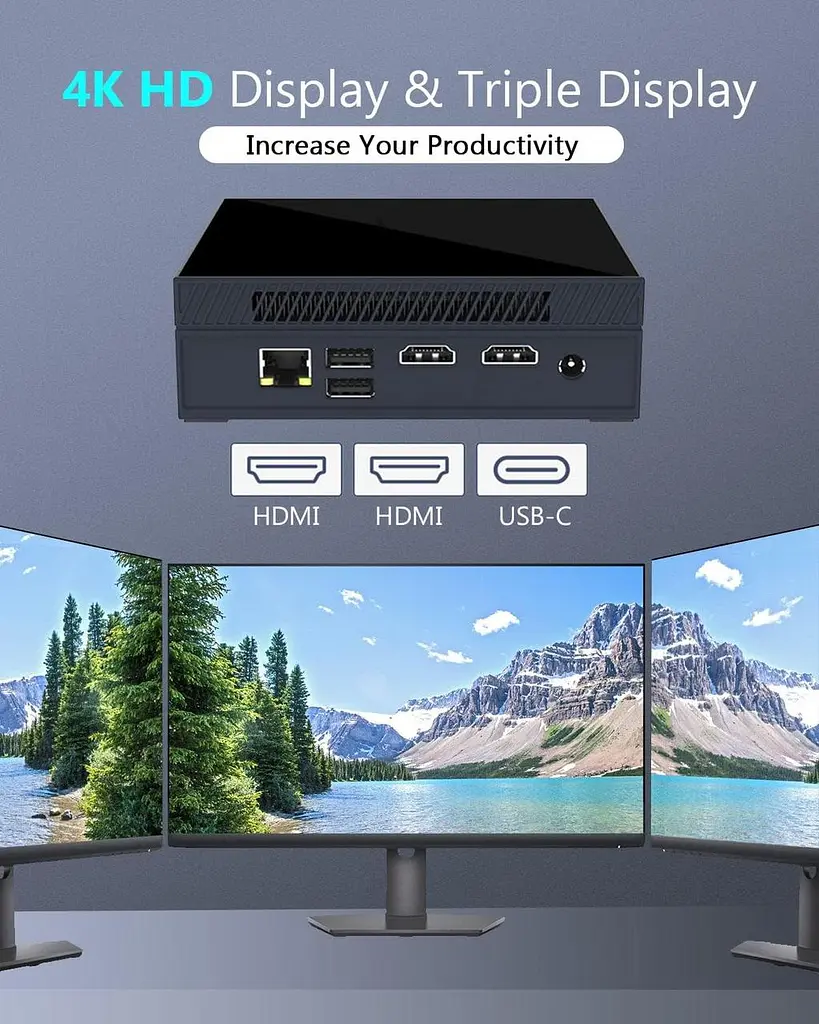 Міні-ПК Maxesla Windows 11 Pro, Intel Celeron N5105 2,9 ГГц 8 ГБ DDR4 256 ГБ SSD M.2, Мінікомп'ютер 2X HDMI UHD, Дводіапазонний - фото 4