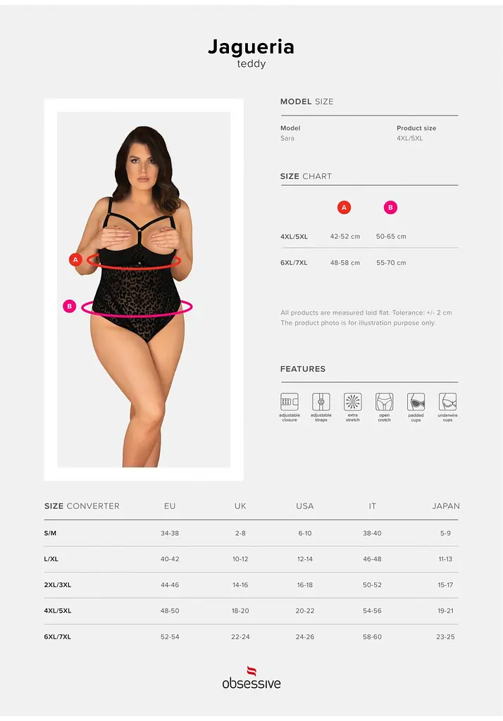 Боди Obsessive Jagueria 6XL/7XL черный - фото 7