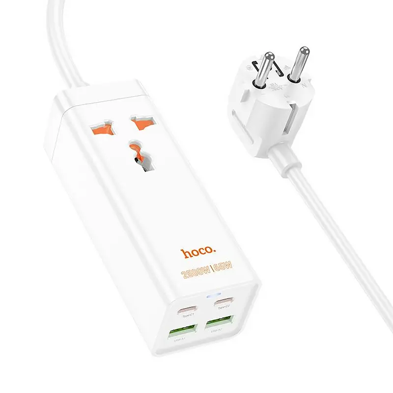 Подовжувач AC10A Talent PD65W+QC3.0 (2USB-A/2C/1xSocket) (1.5 m) White Hoco teh0029518 - фото 2