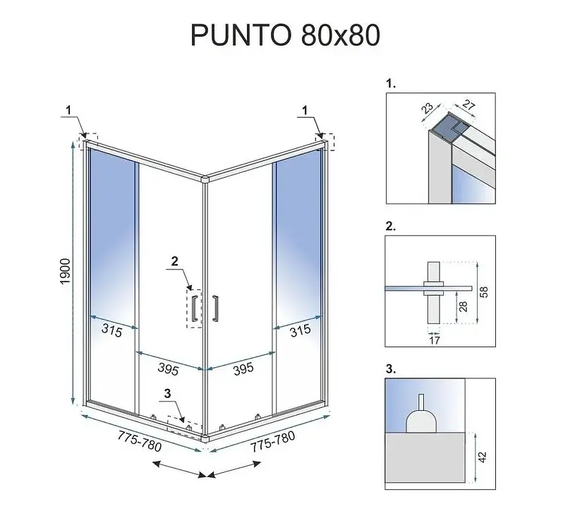 Душова кабіна Rea Punto 80x80 gold розсувна REA-K6441, Золотий, Універсальна, прозорий, золотий - фото 6