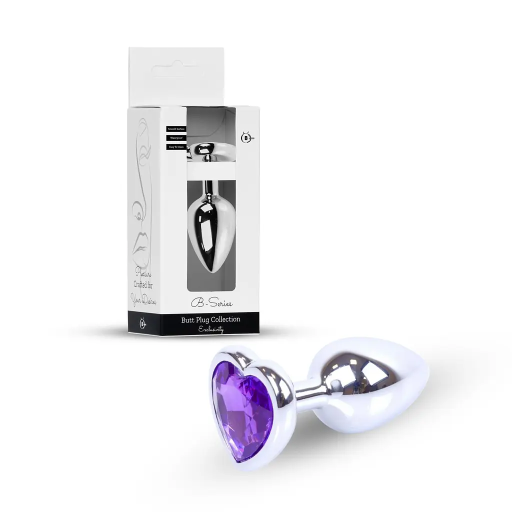 Анальна пробка B - Series HeavyFun Jewellery Silver Heart, 7 см (фіолетовий) - фото 9