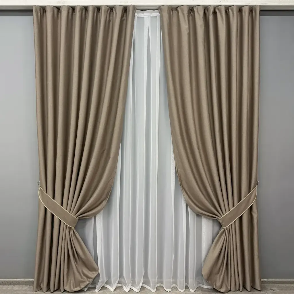 Комплект штор VR-Textil шеніл 2 шт 150x270 см світло-коричневий (1906ш) - фото 2