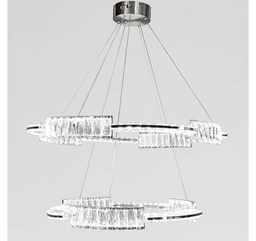 Велика хромована LED люстра Artlight 552/80+60CH із двома скляними кільцями 180W - фото 3
