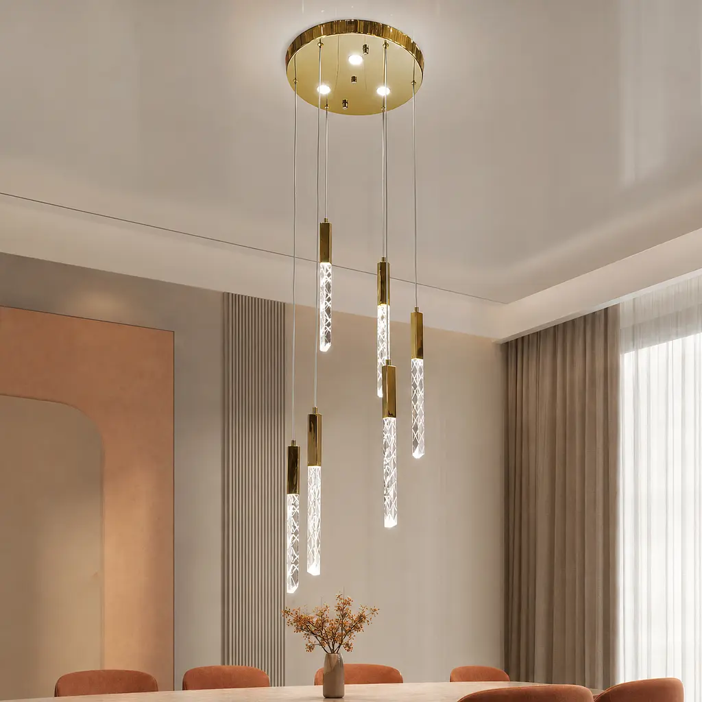 Золота каскадна люстра з 6 стрижнями, що світяться скляними Artlight 2350/6GD