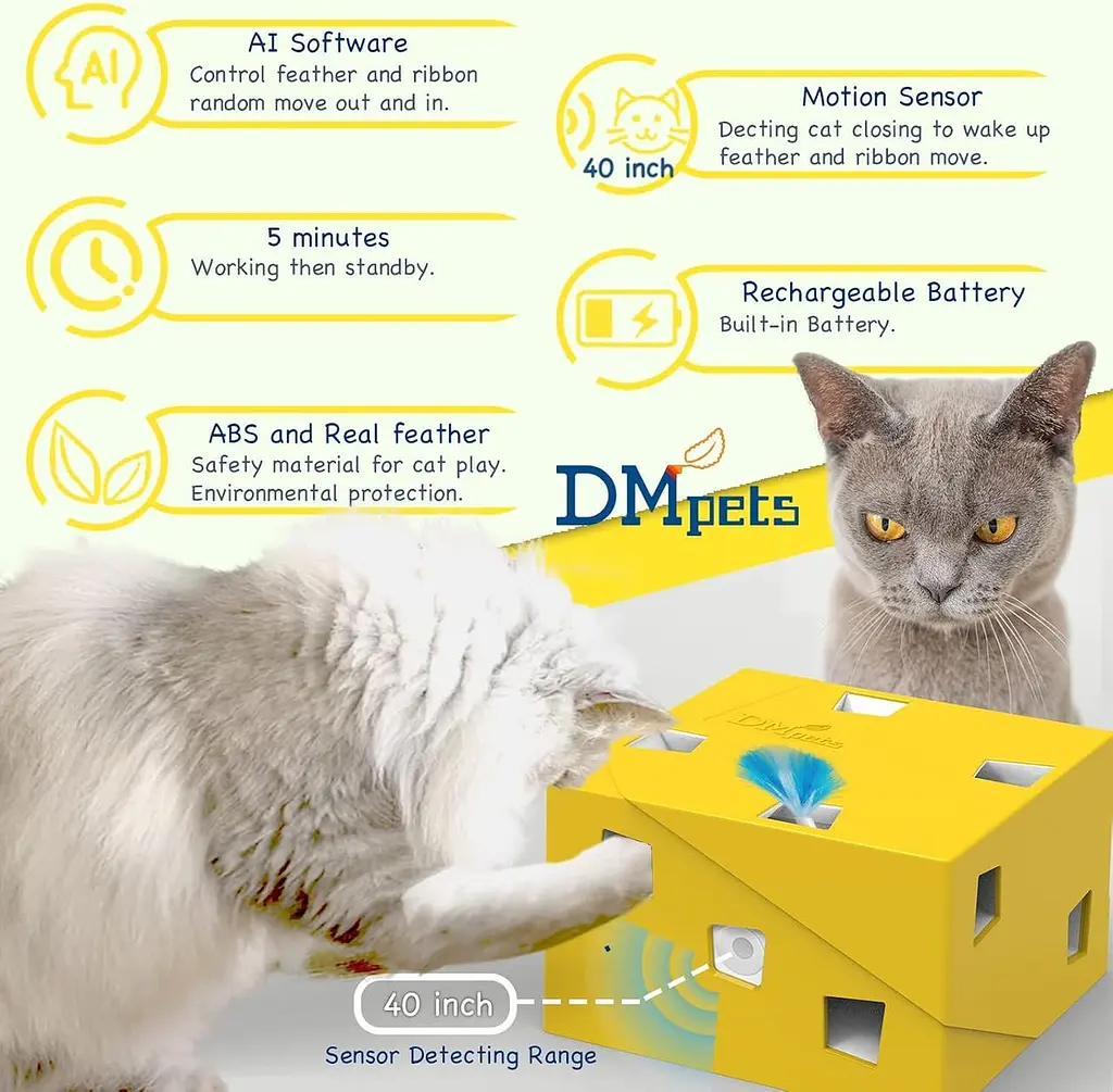 DMpets Интерактивные игрушки для кошек Автоматическая лента с пером мышей Pop Out Hide в 12 отверстиях для домашних кошек 2022 - фото 2