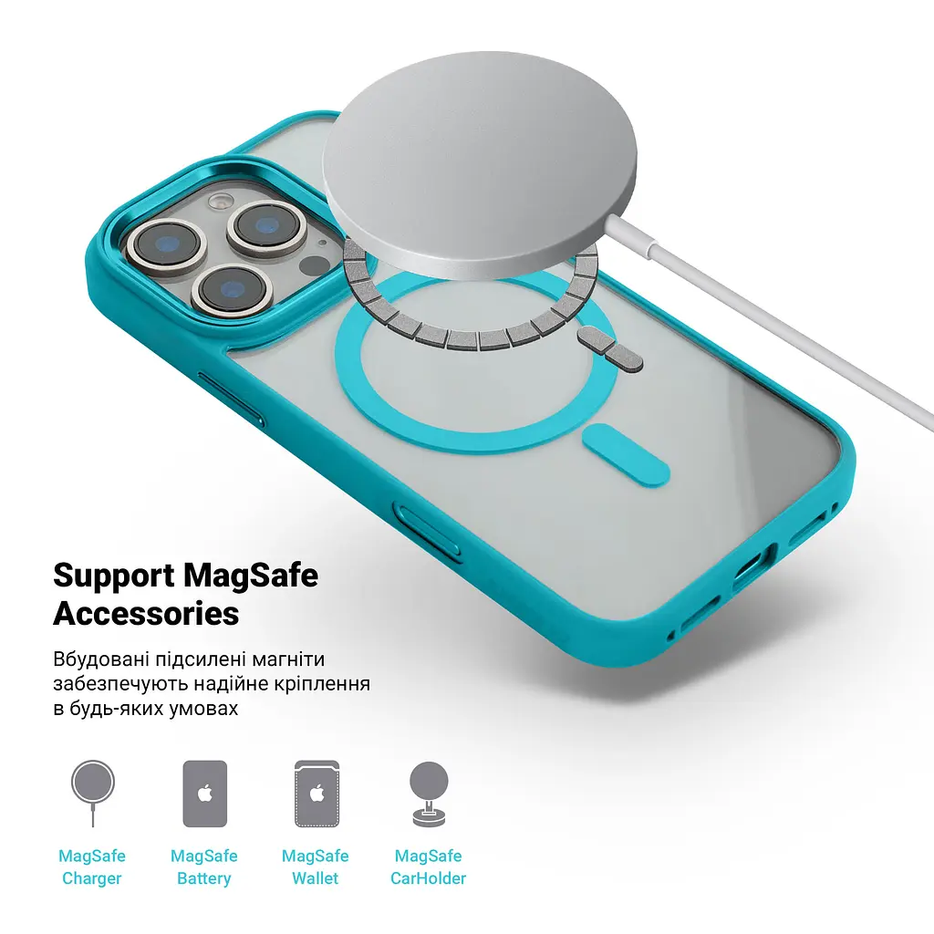 Чехол Apple iPhone 16 Pro, Unit MagSafe, зеленый, прозрачный, магсейф, ударопрочный, магнитный, панель-накладка с поддержкой MagSafe, с поддержкой беспроводной зарядки, TPU+PC, защита всего корпуса, ударопрочный, ArmorStandart (ARM78721) - фото 4