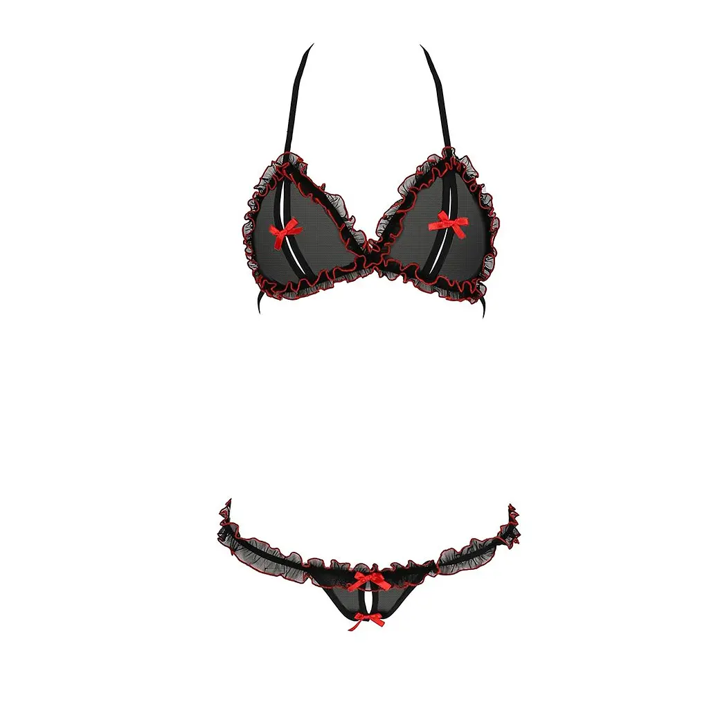Комплект білизни Passion GIANA BIKINI S/M, black, напівпрозорі ліф і трусики з бантиками - фото 2