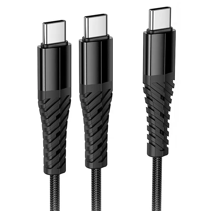 Дата кабель Hoco X123 Victory 2in1 Type-C to Type-C/Type-C 3A (1m) Black - фото 3