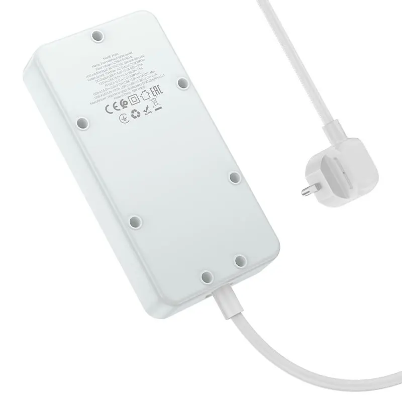 Мережевий продовжувач Hoco AC8A Storm (3 х розетки 3 х USB 1 х Type-C) 30W білий - фото 3