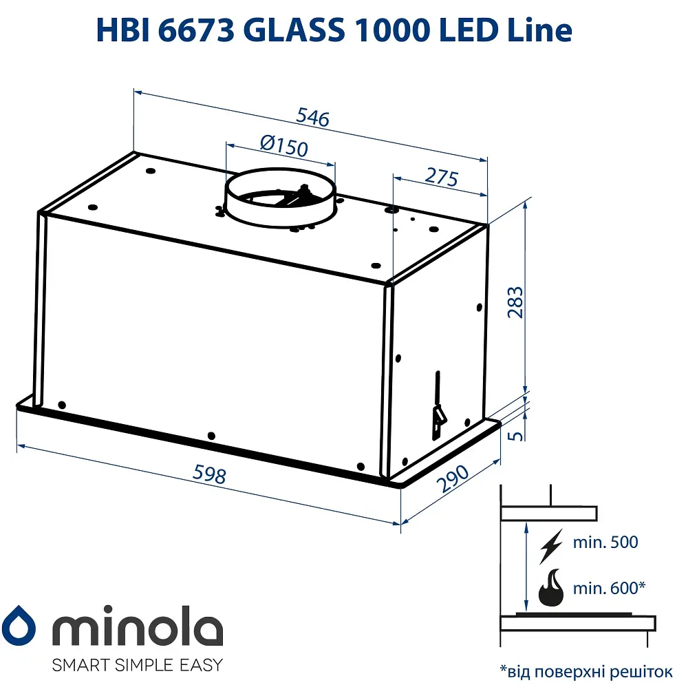 Витяжка повновбудована MINOLA HBI 6673 BL GLASS 1000 LED Line - фото 10