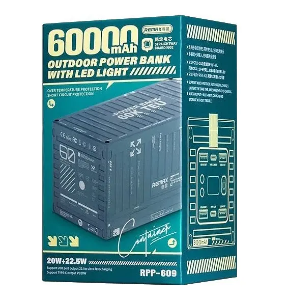Универсальная зарядная батарея Remax RPP-609 60000mAh QC+PD (22.5W+20W) Led lamp (Зеленый) - фото 2