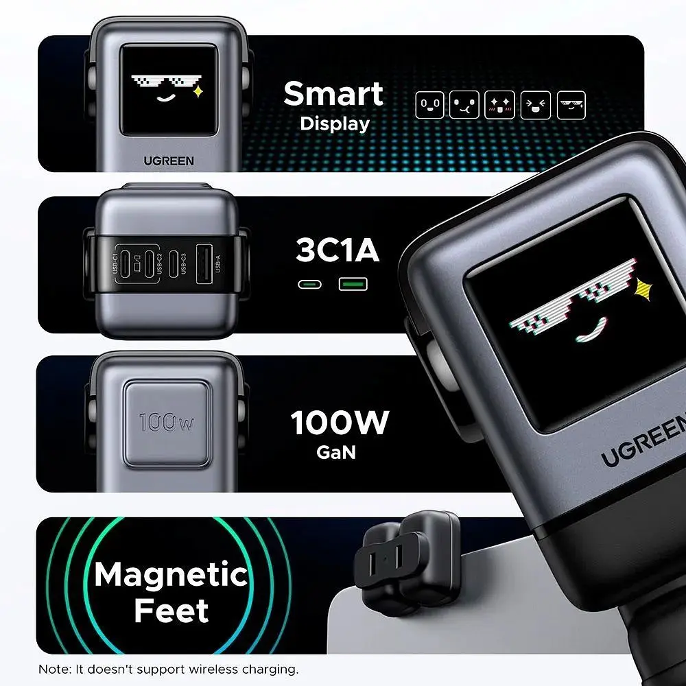 Зарядний пристрій 4xUSB 100W (3xUSB-C+USB-A) Gan Robot tech Fast Charger Сірий X688 Ugreen (45515B) - фото 3