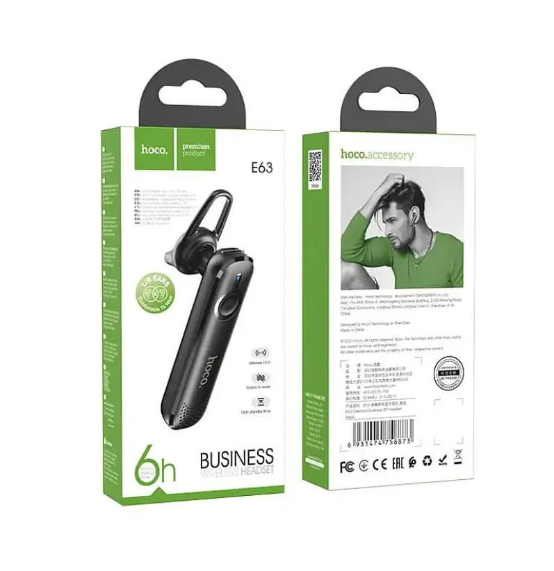 Bluetooth-гарнітура розмовна Hoco E63 Diamond business BT headset Black - фото 2