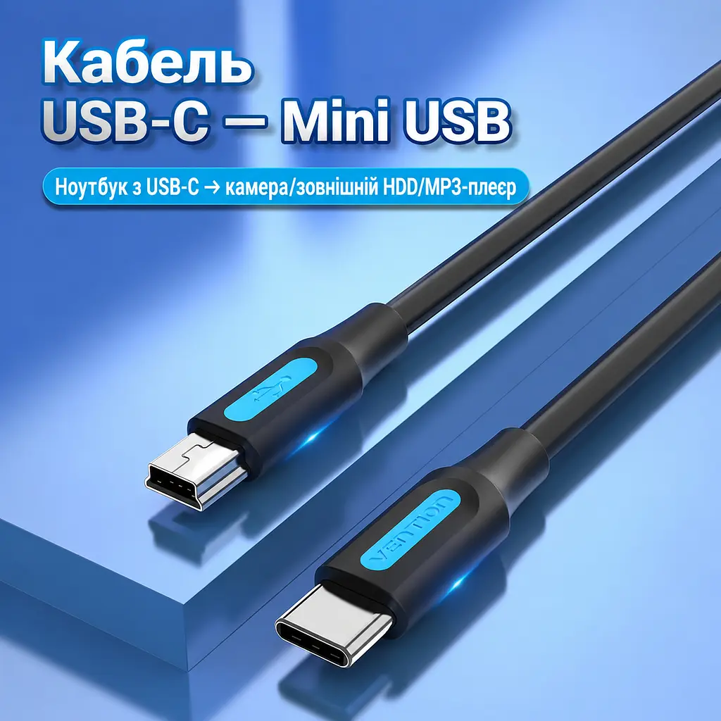 Кабель Vention COWBD USB-C - Mini-USB 0,5 м чорний (COWBD) - фото 2