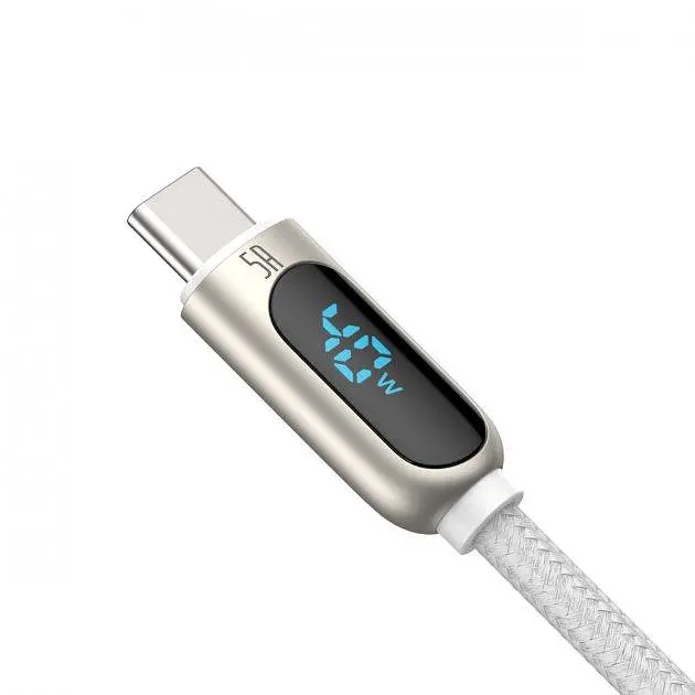Кабель Baseus Display Fast Charging Cable USB to Type-C 5A 1m CATSK-02 White - фото 2