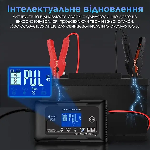 Автоматичний зарядний пристрій HTRC P25 Імпульсний, функція ремонту Repair, десульфатор 12V 25A-24V 13A LiFePO4, AGM, GEL, EFB, WET (19525) - фото 9