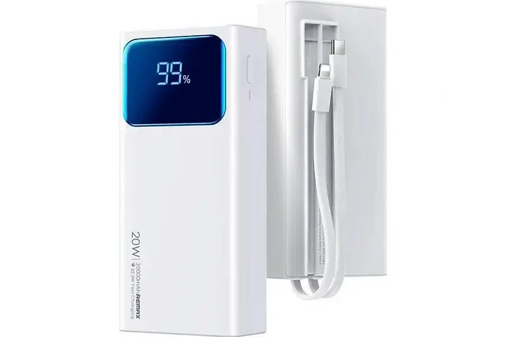 Портативная батарея Remax Voyage Series 30000mAh RPP-571 с кабелем белая - фото 2