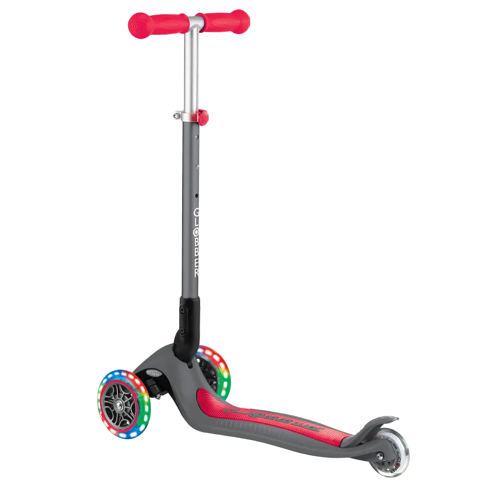 Самокат Globber Primo foldable lights, колеса з підсвічуванням, сіро-червоний (432-120-2) - фото 2