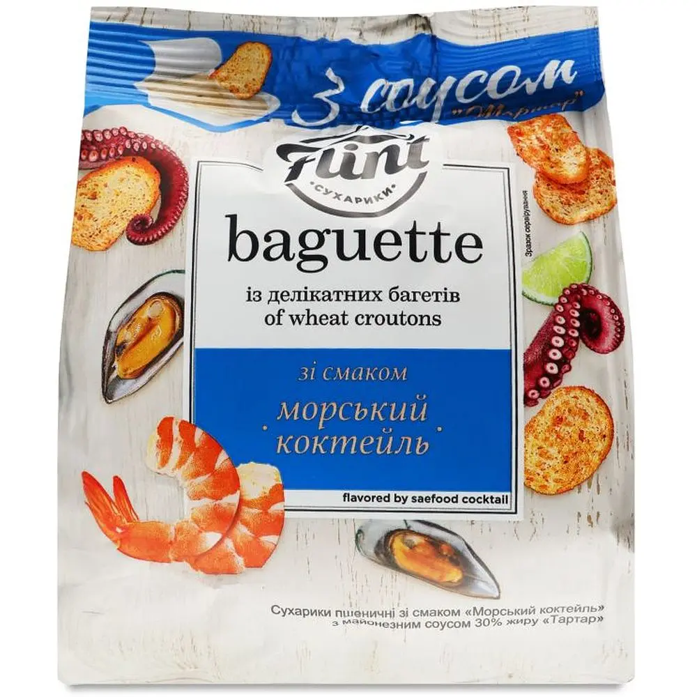 Сухарики Flint Baguette Морской коктейль с соусом тартар 65 г (918054) - фото 2