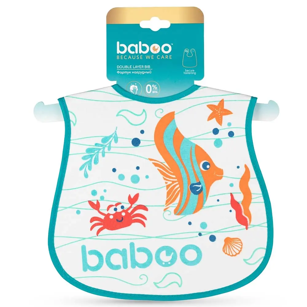 Нагрудник хлопчатобумажный Baboo Sea Life, 3+ мес., белый (11-010) - фото 4