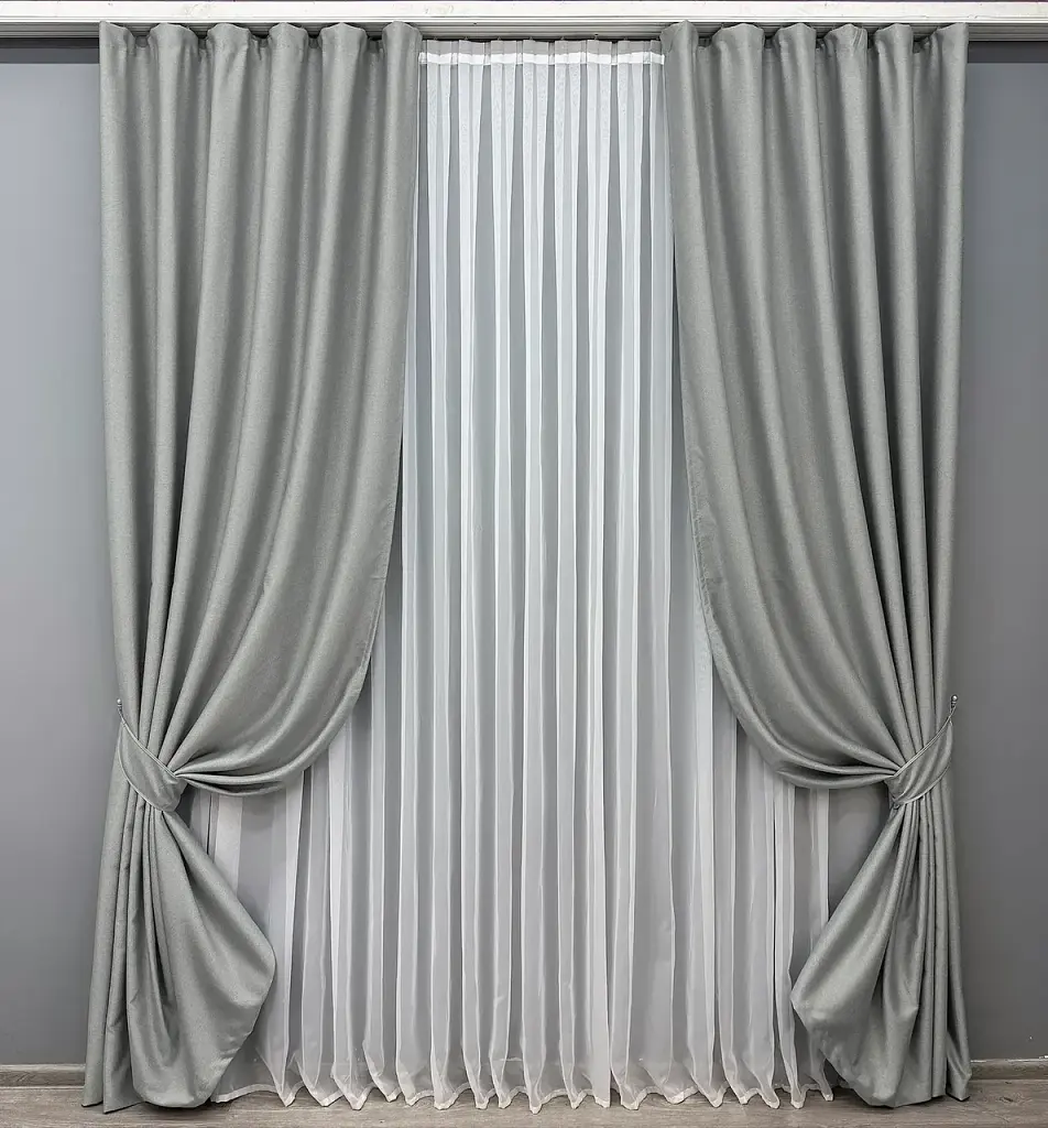 Комплект штор VR-Textil шеніл 2 шт 150x270 см світло-сірий (1689ш) - фото 2