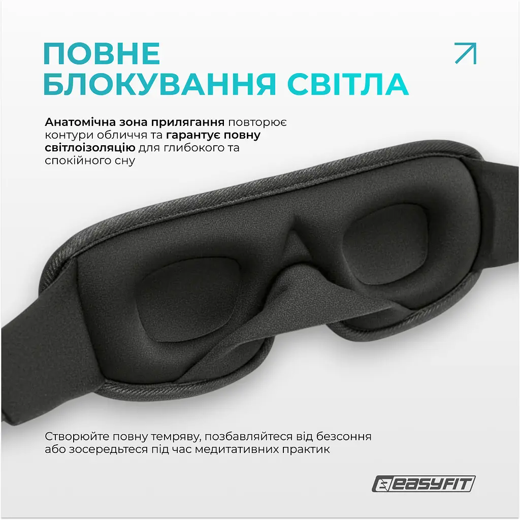 Маска для сну 3D EasyFit Dream з ефектом пам’яті (сіра) - фото 3