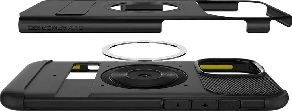 Оригінальний протиударний чохол для iPhone 16 Pro Spigen Slim Armor MagSafe Black ACS08164 (MagFit) з підставкою - фото 6