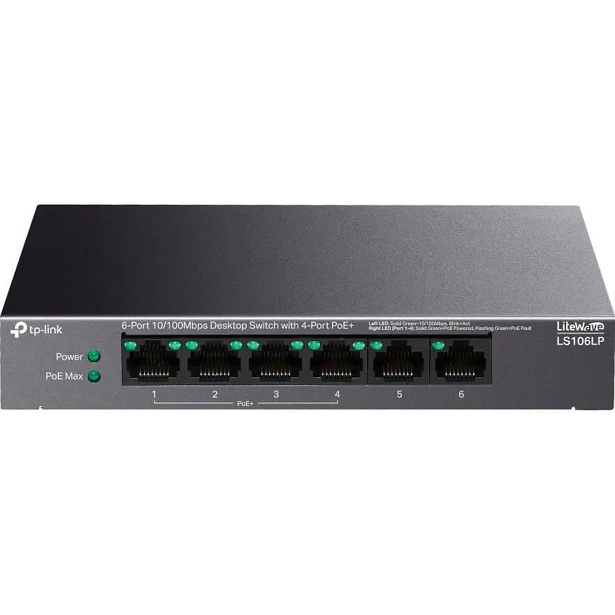 Комутатор TP-Link LiteWave LS106LP 6-Port Fast Ethernet PoE+ Black (LS106LP) - фото 2