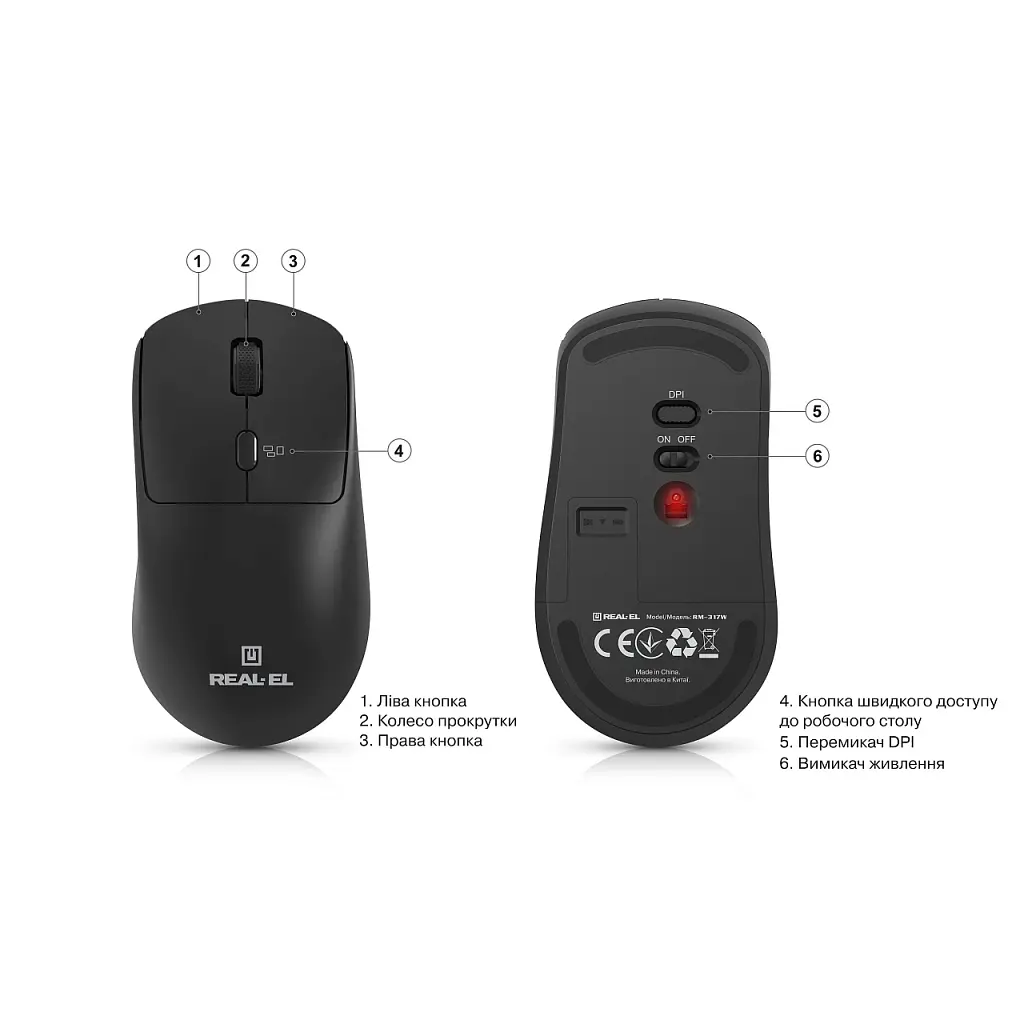 Мишка REAL-EL RM-317W Wireless Black (EL123200052) - фото 2