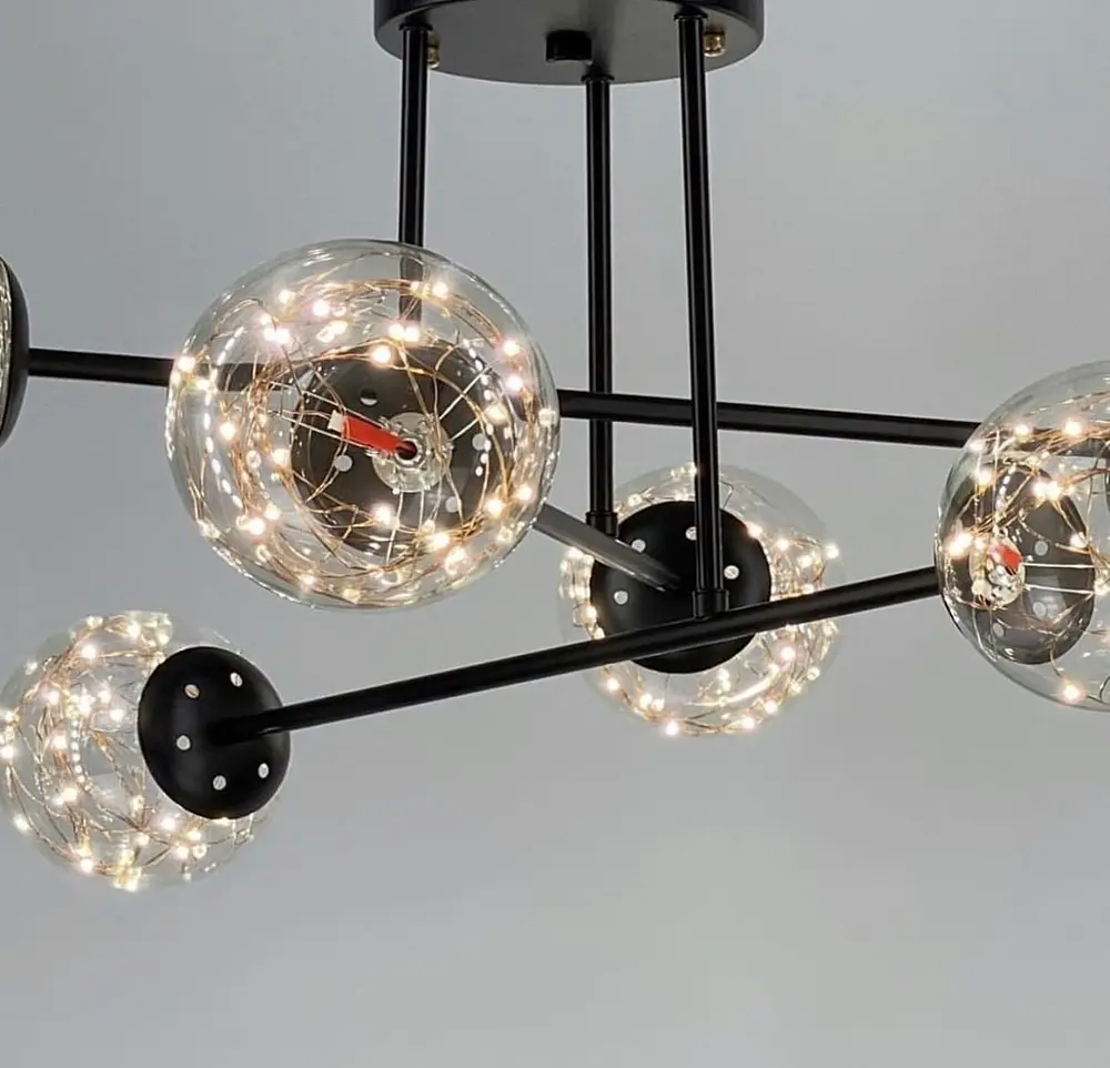 Черная LED люстра на 6 прозрачных плафонов со встроенными светодиодами Line.F K 26/6 BK - фото 3