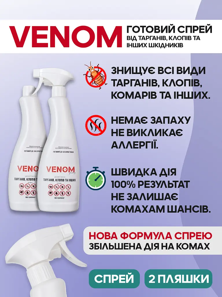Venom Комплект від тарганів: Spray (2х750 мл) + Gel (2х25 мл) - фото 3