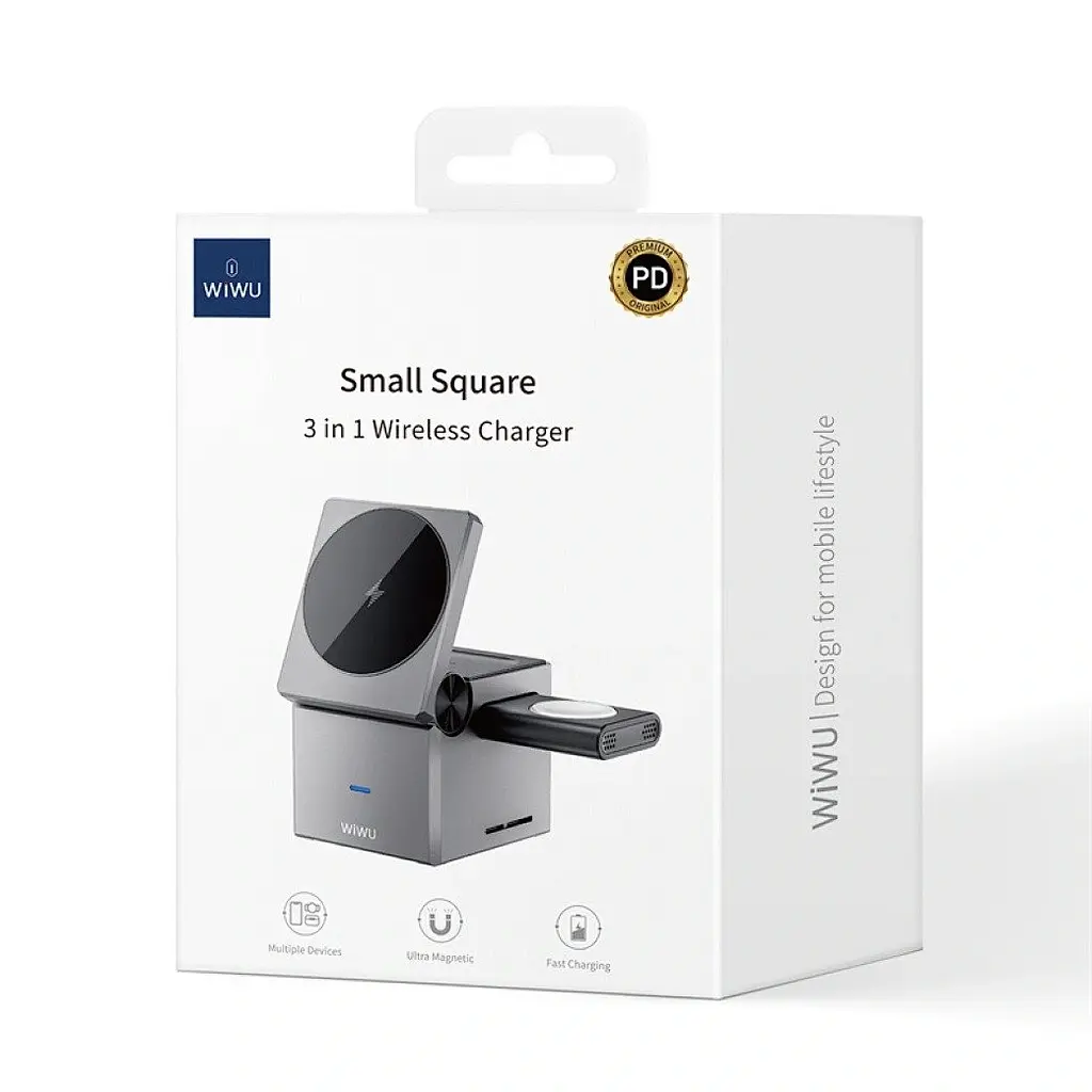 WiWU БЗУ Wi-W030 Small Aquare 3 in 1 Cableless charger Gray - фото 2