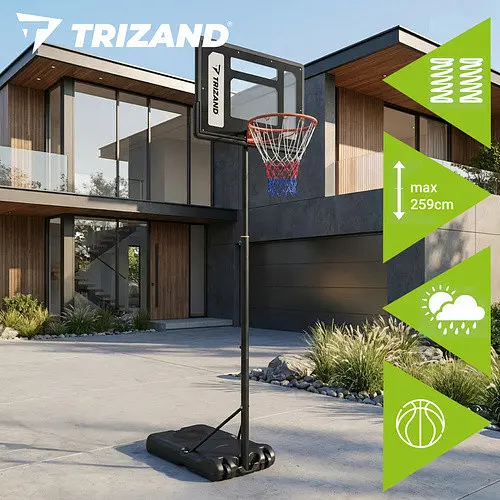 Баскетбольна стійка мобільна Trizand 27364, регульована висота 150–210 см, баскетбольне кільце зі щитом та м’ячем - фото 3