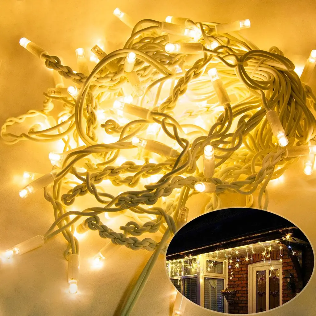 Гирлянда новогодняя уличная Xmas Short Curtain-WW-1, бахрома 115 LED, теплый белый свет, 5.2×0.5 м - фото 2