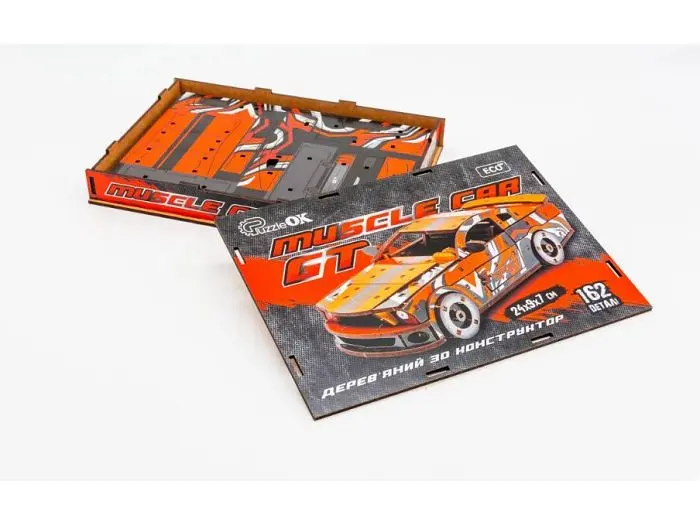 Дерев'яний 3D конструктор Muscle car GT, Puzzleоk (Puz-00641), 162 дет. (червона) - фото 6