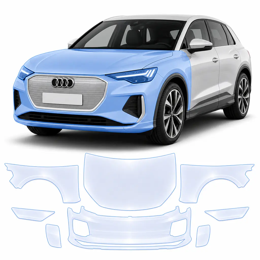 Антигравійна захисна бронеплівка за лекалами для Audi Q4 e-tron F4 2021- передня частина авто (капот бампер крила))