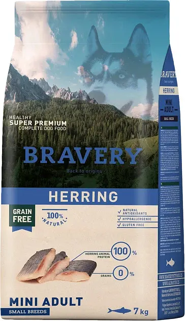 Сухий корм для дорослих собак малих порід Bravery Herring Mini Adult з оселедцем 7 кг 04PE007000.0008.0060