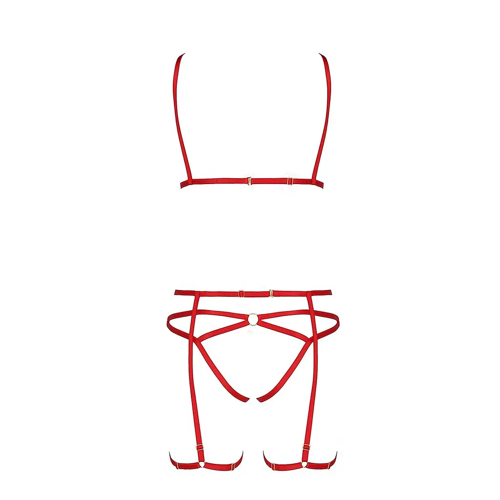 Комплект білизни Passion Exclusive MAGALI SET OpenBra S/M, red, стрепи, ліф, трусики і пояс - фото 5